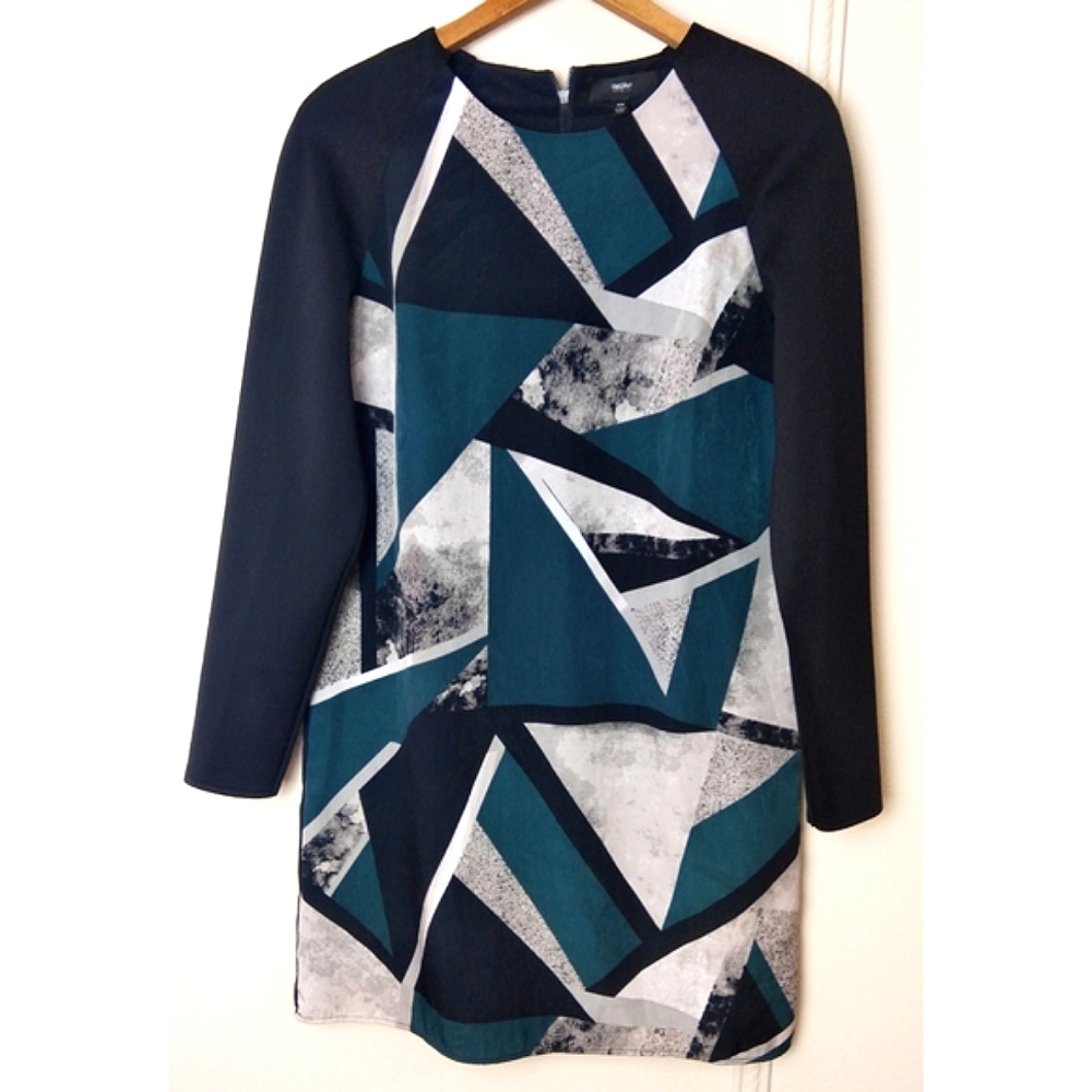 Mossimo Shift Dress Long Sleeve Mini Abstract Print Black Size Medium